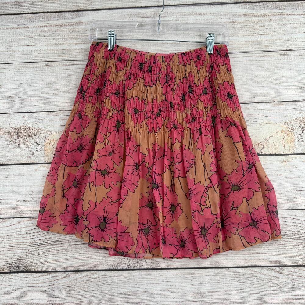 Joie 100%‎ Silk Floral Lined Skirt Womens Small Pink Beige NEW